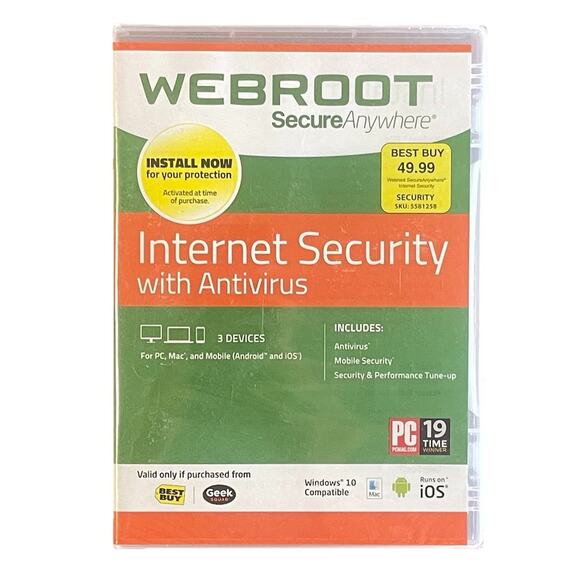 Webroot Internet Security with Antivirus 3 Devices PC Mac and Mobile New Sealed - Picture 1 of 8